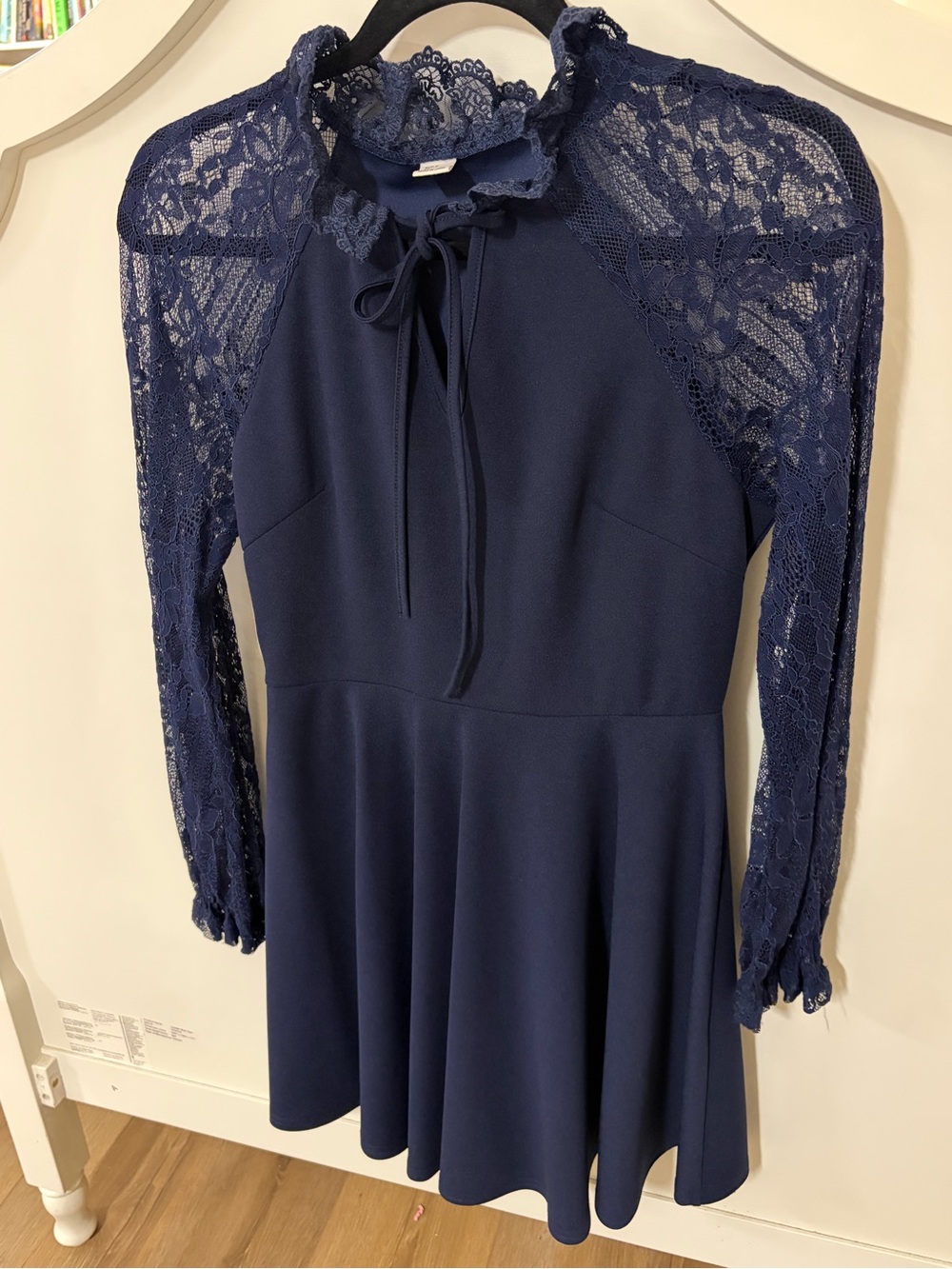 Navy Lace Long-Sleeve Fit & Flare Dress
